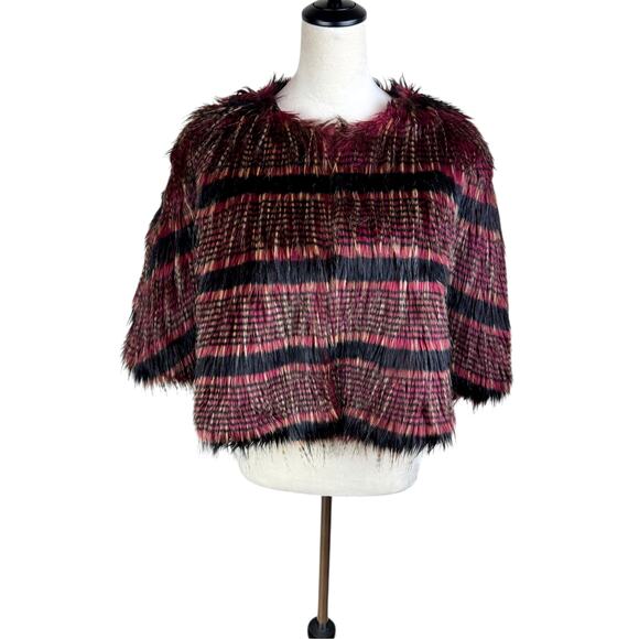 Collection Eighteen Jackets & Blazers - Collection Eighteen NWT Womens Striped Red and Black Faux Fur Poncho Shawl